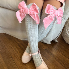 Grey Knee High Socks with Velvet Bows - Petite Maison Kids