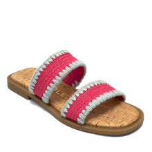 Centro Sandal Flat | Magenta/Ice Green Raffia Elastic