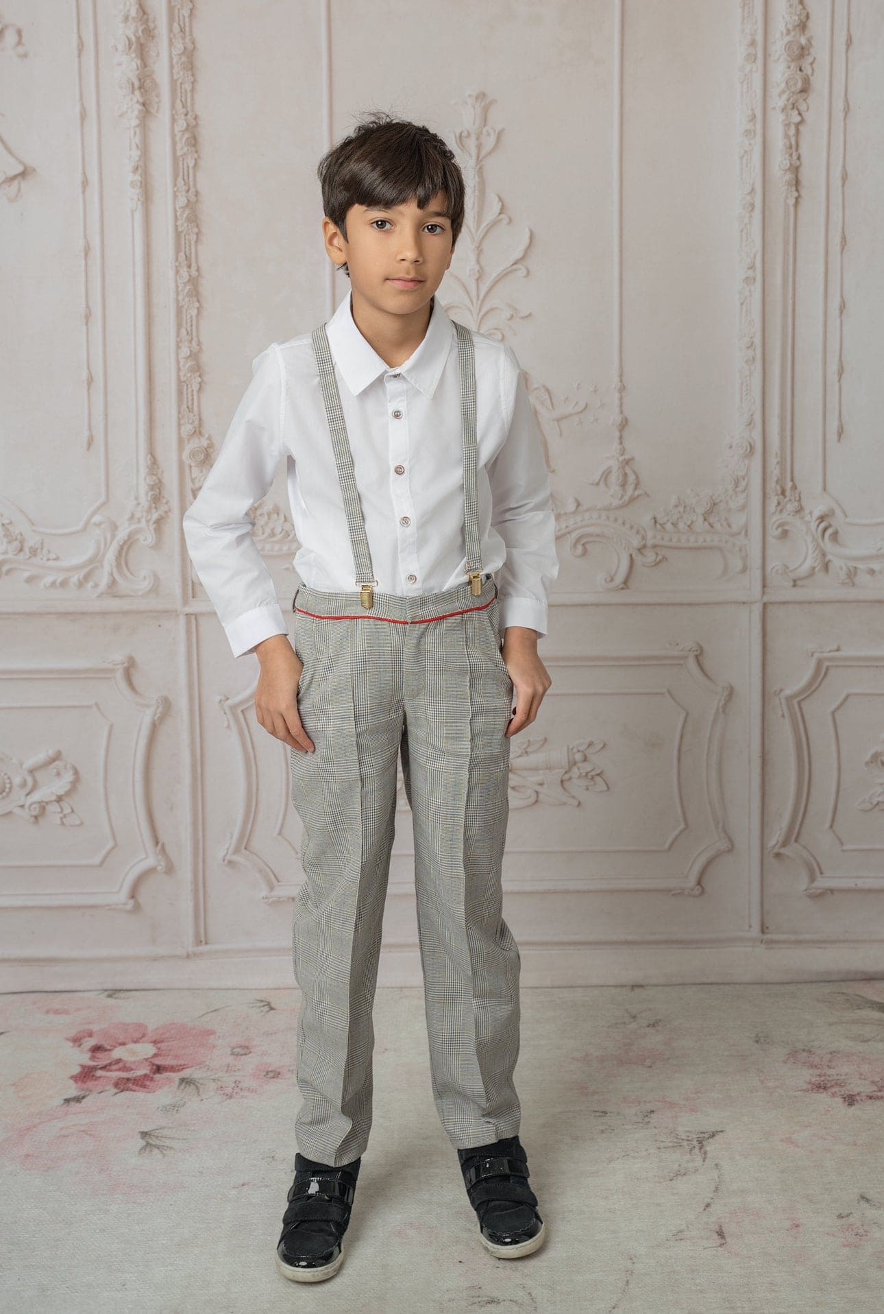 Boy | George Tartan Print Top and Pants Set | White x Black x Gray