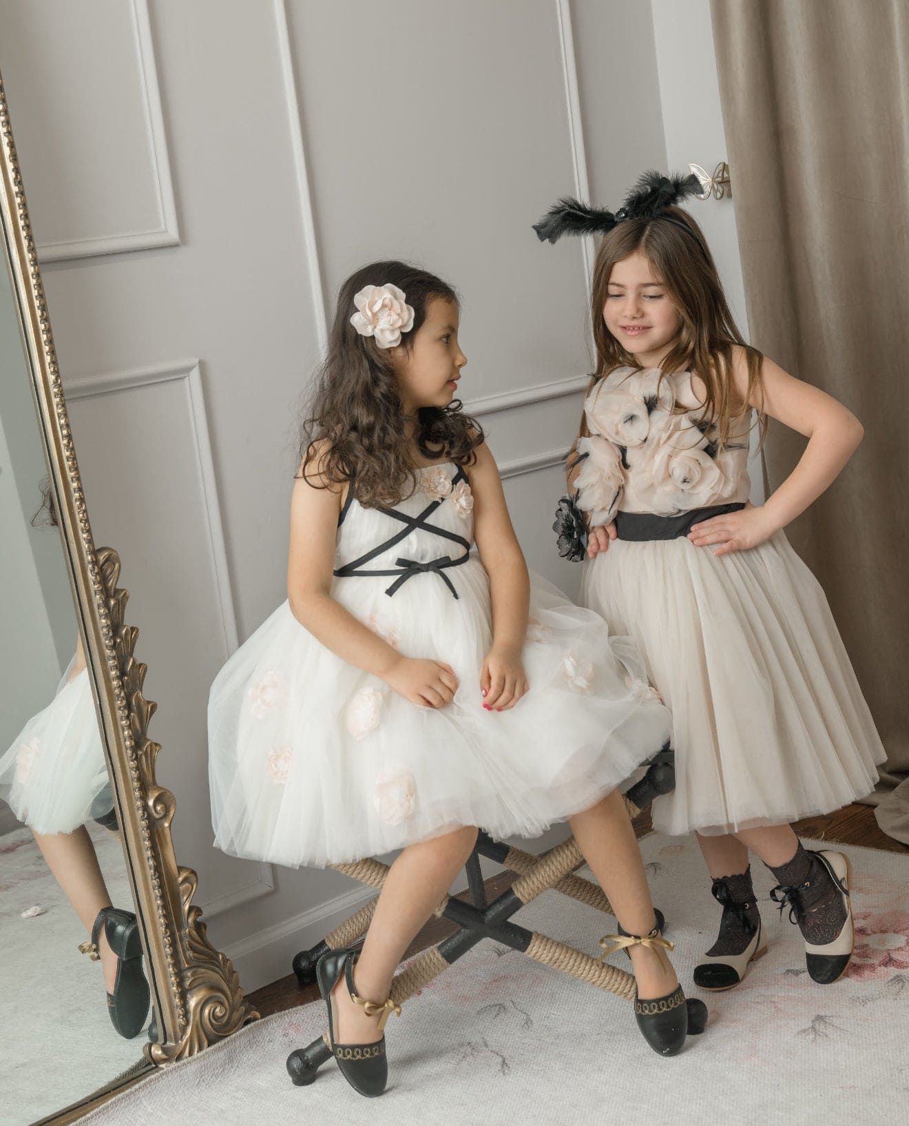 Girl | Giselle CrissCross Tulle Dress | Ivory x Black