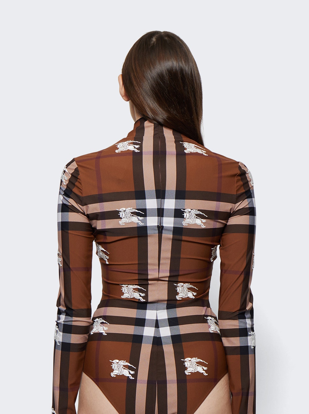 Women | BURBERRY | Embroidered Check Stretch Jersey Bodysuit Dark Birch Brown