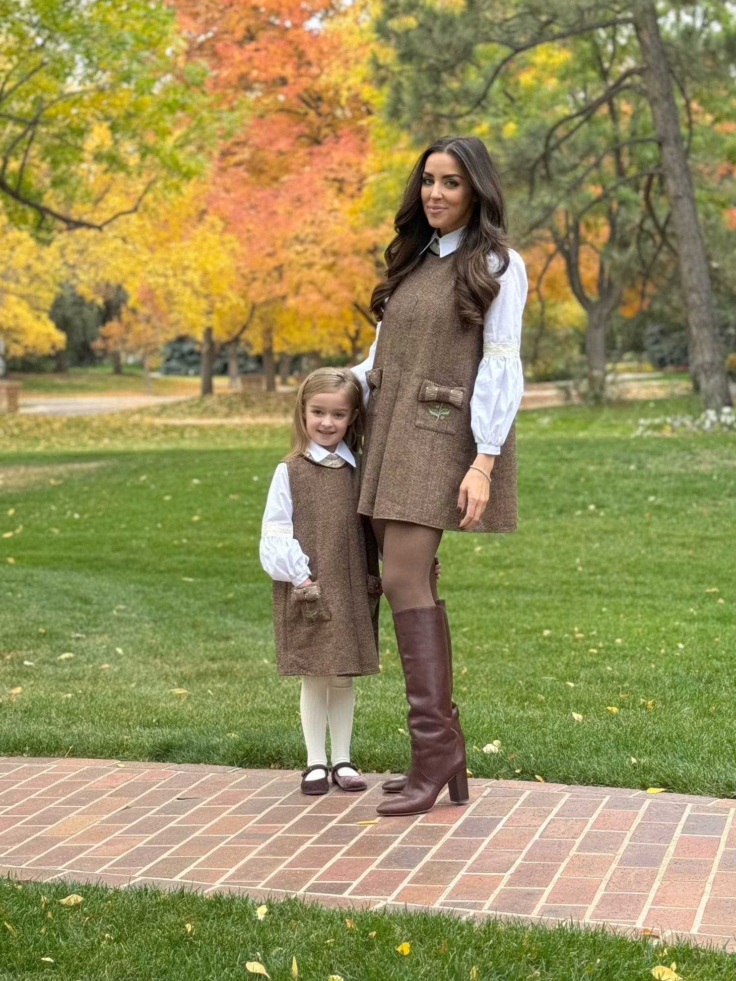Women | Herringbone Tweed Mom Dress | Brown x White