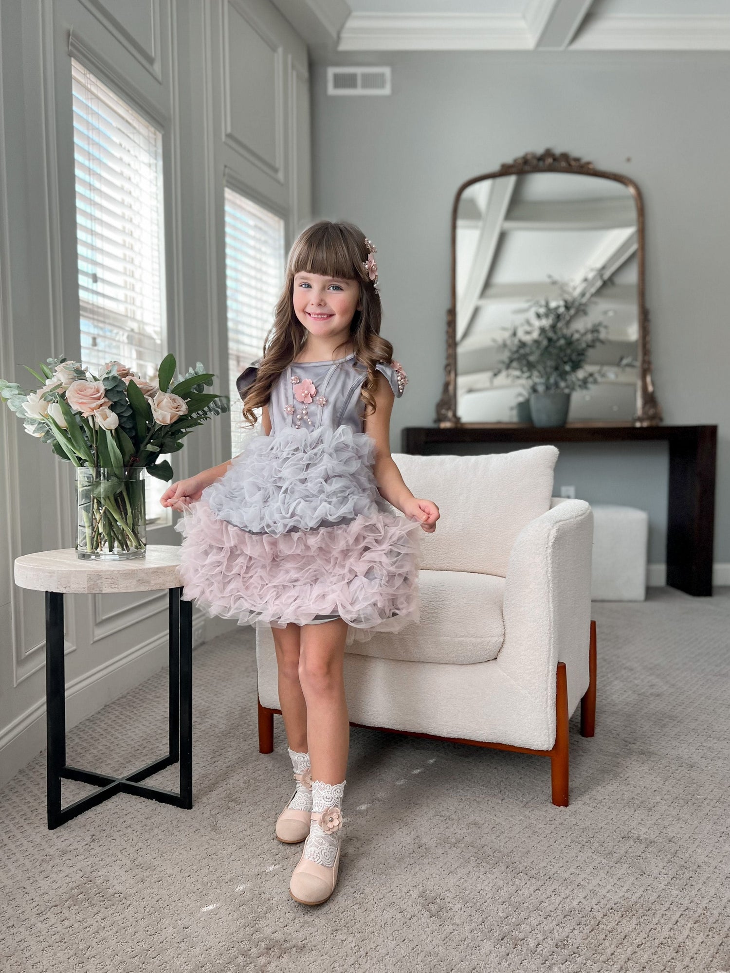 Girl | Mia Grey and Ombré Cupcake Tulle Dress | Gray x Pink