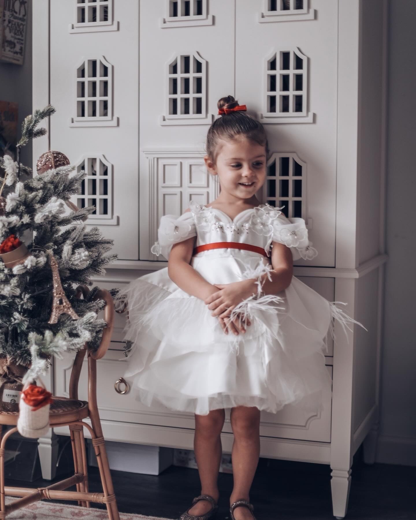 Girl | Constanza Ceremony Dress with Bow | White x Red