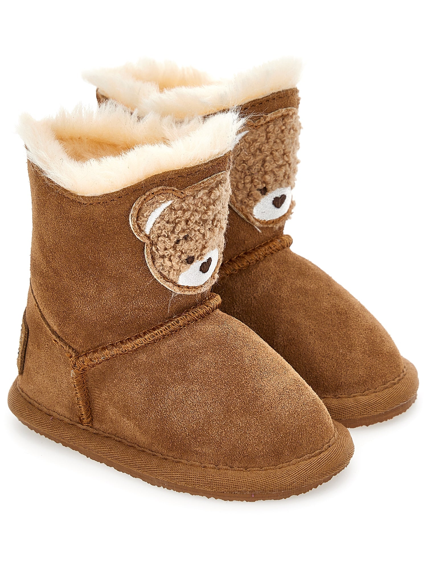 Girls | Crusted Leather Boots With Teddy Bear | Dark Brown