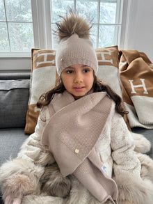 Unisex | Honeycomb Cashmere Fur Pom Scarf Fur Poms | Beige