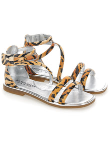 Girls | Tiger Print Sandals | Caramel/Black