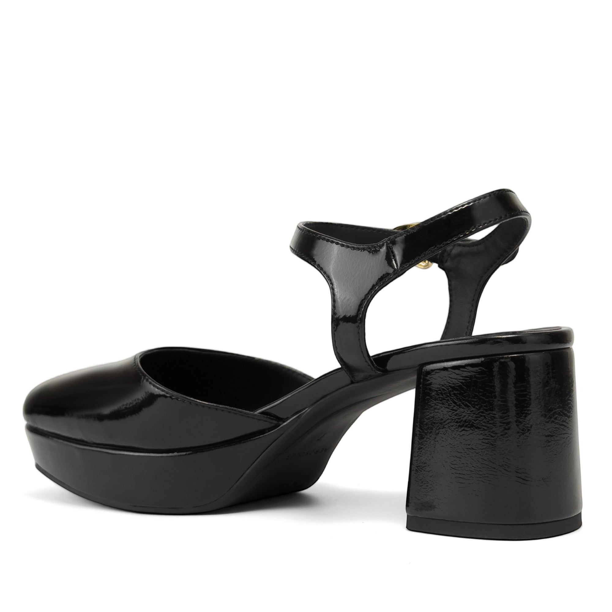 Senna Dress Platform | Black Faux Crinkle Patent