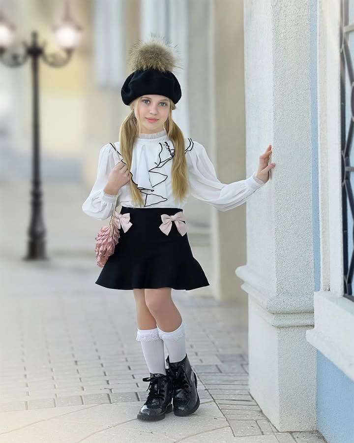 Girl | Gwen Blouse With Ruffle Trim | White x black