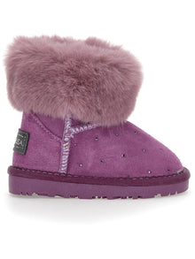 Girls | Crusted Leather Boots With Rhinestones | Wisteria
