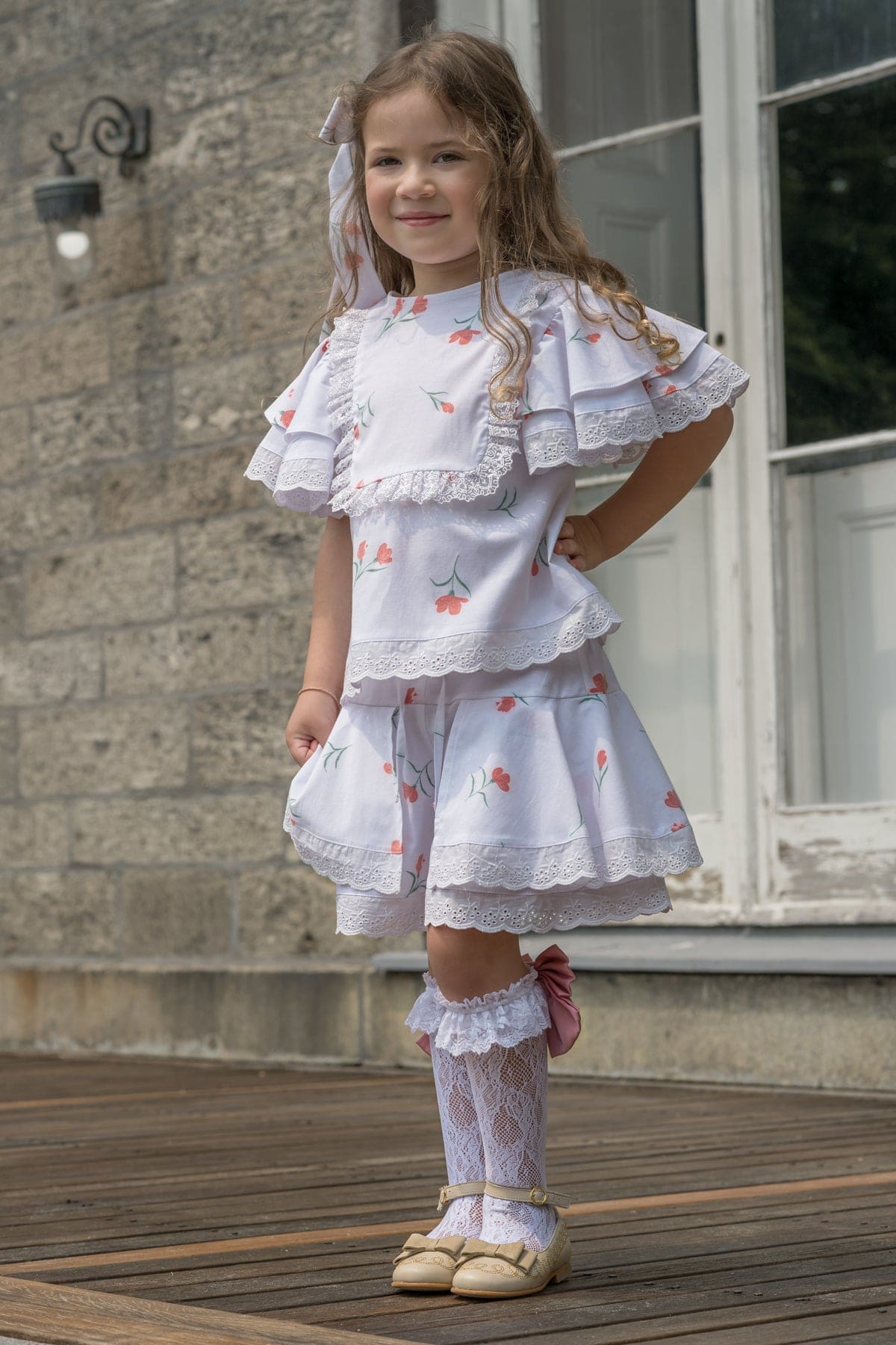 Girl | Tulip Cotton Blouse and Shorts Set | White