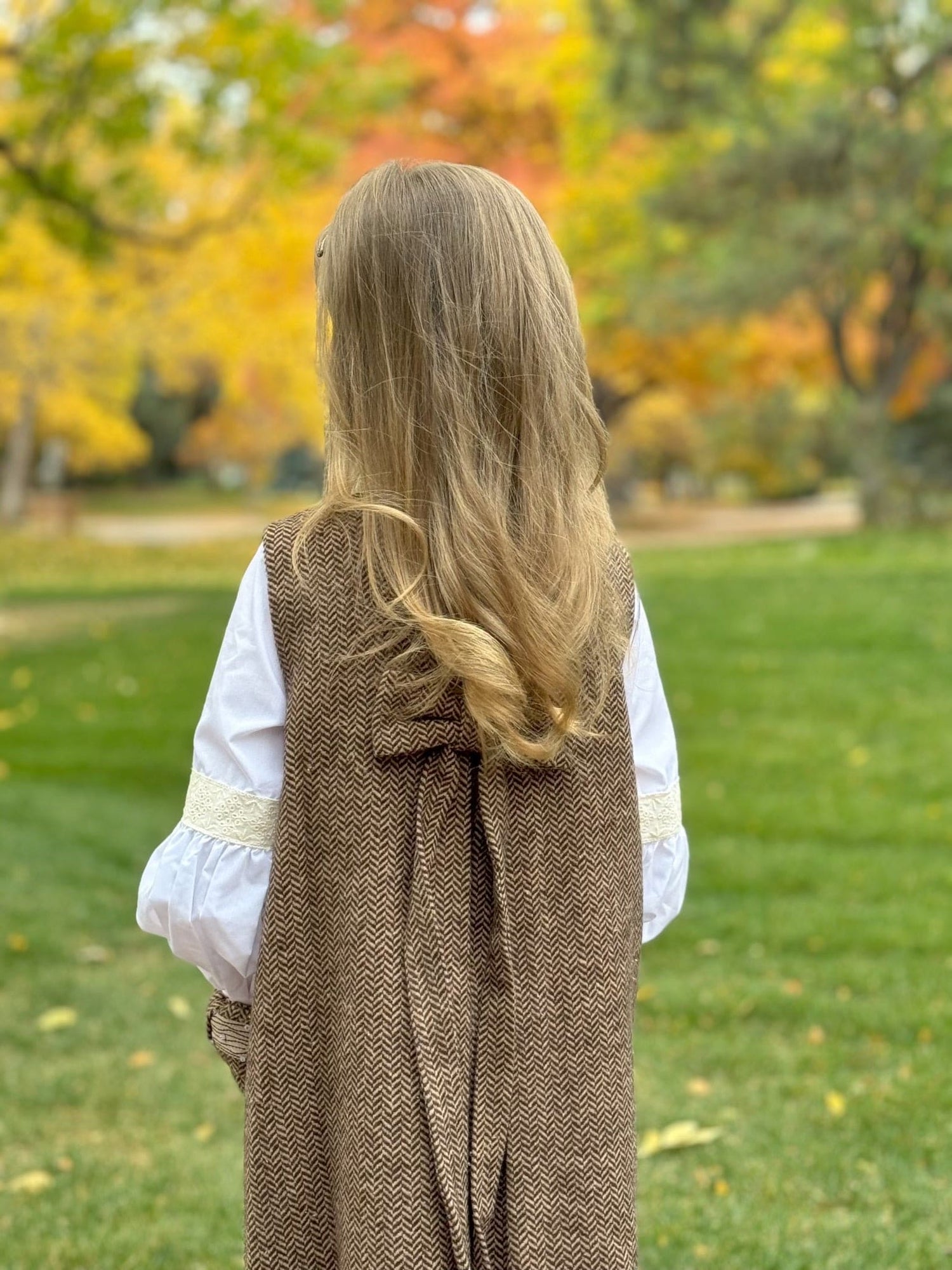 Girl | Herringbone Dress and Blouse Set | Brown x White
