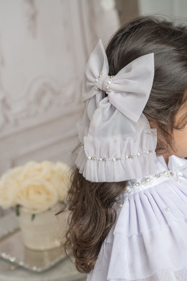 Girl | Ariel Rhinestone and Tulle Hair Bow | Lavender