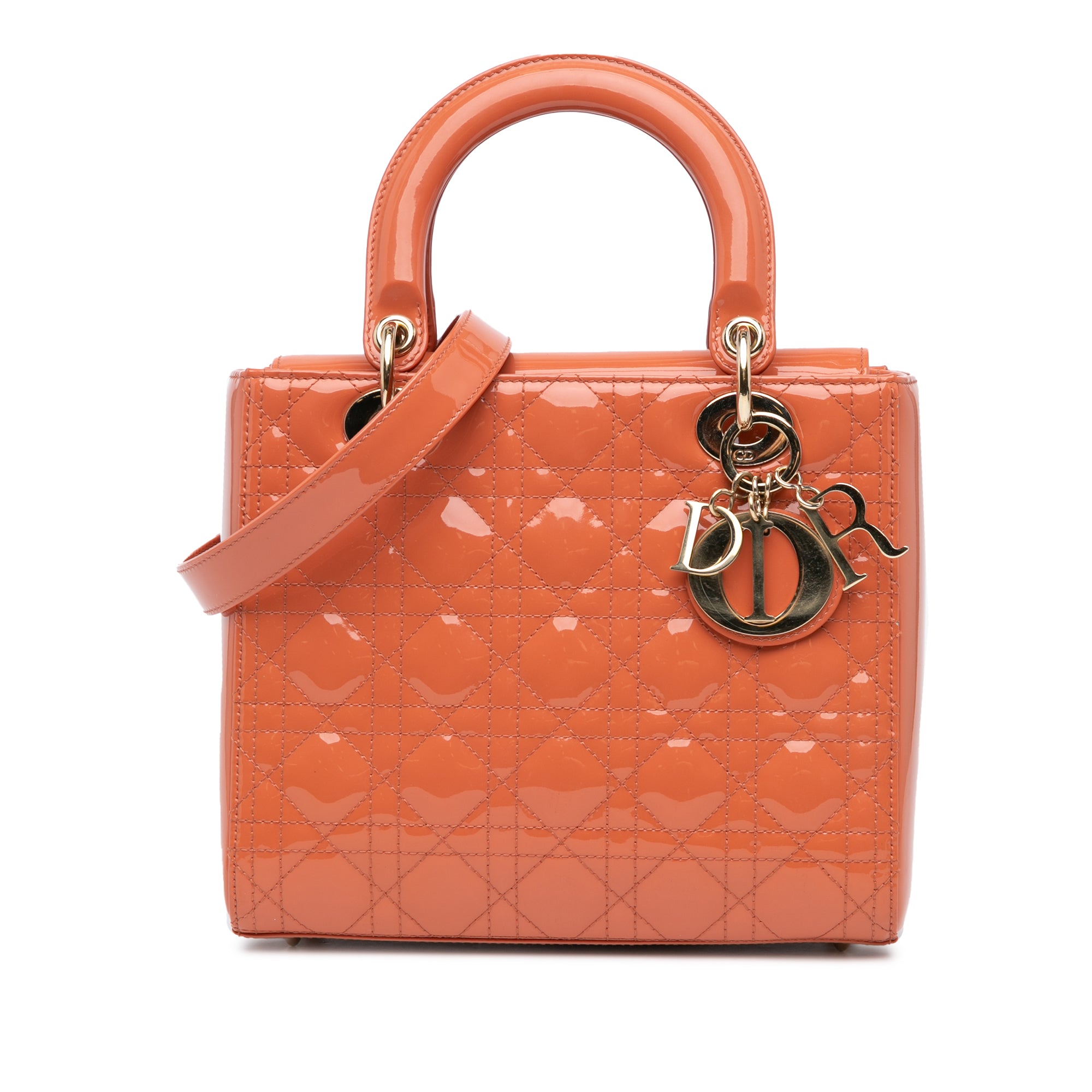 Dior | Pre-Owned Medium Patent Cannage Lady | Orange/Peach