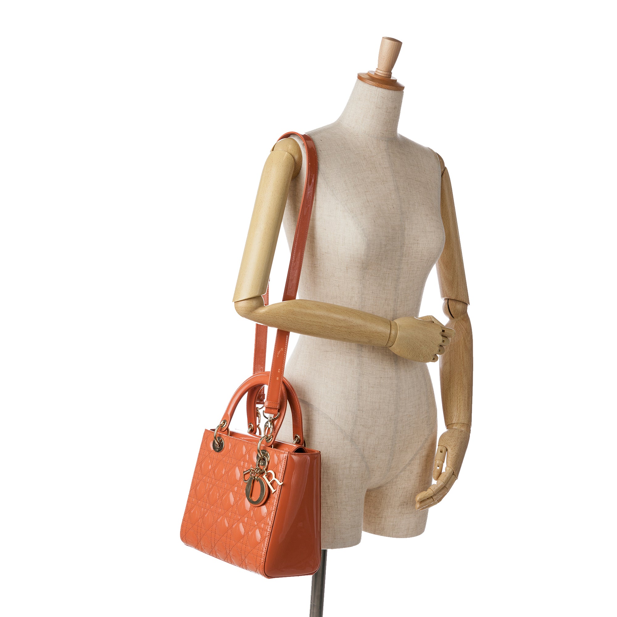 Dior | Pre-Owned Medium Patent Cannage Lady | Orange/Peach