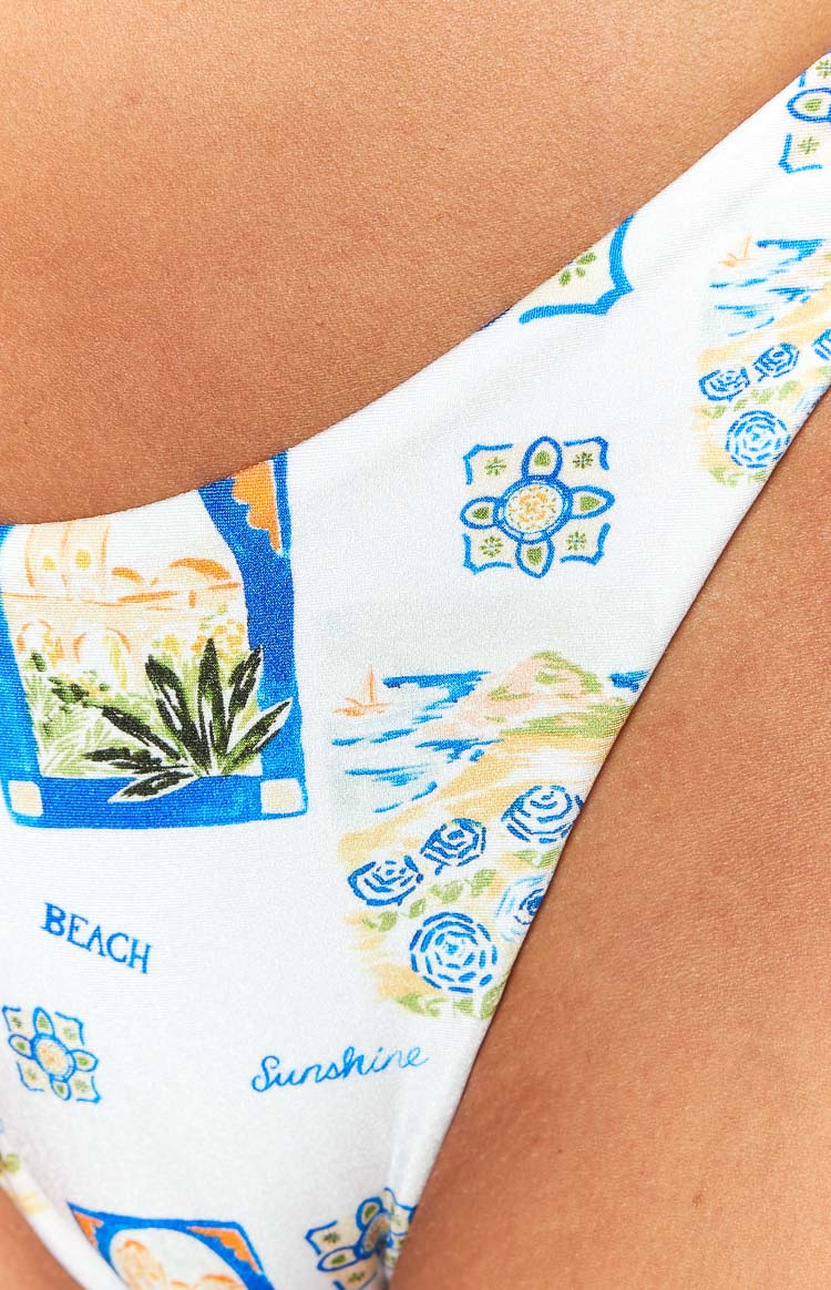 9.0 Swim Italia Print Bianca Bikini Bottoms | White