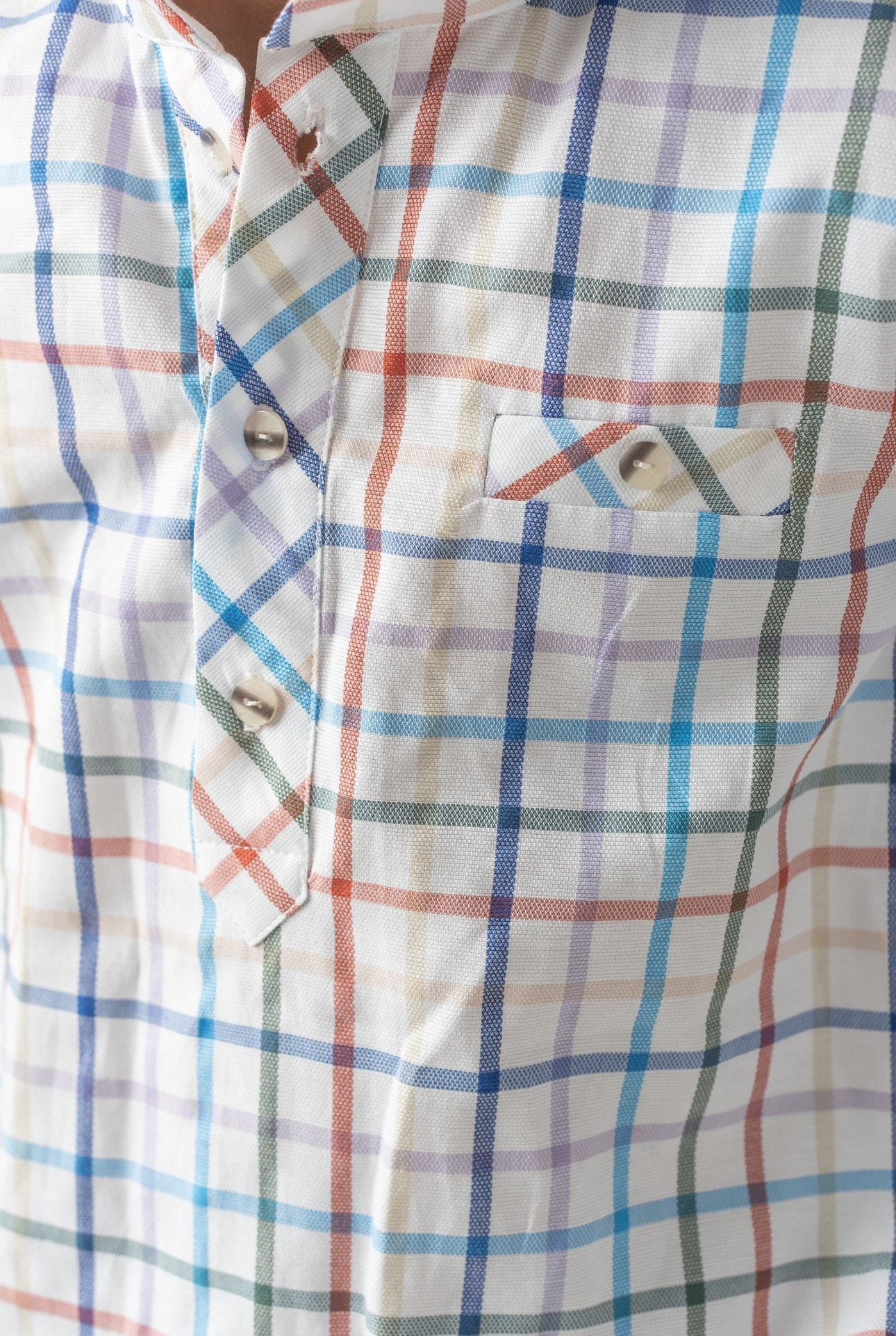 Boy | Charlie Checkered Mandarin Collar Shirt | White x  Multicolor