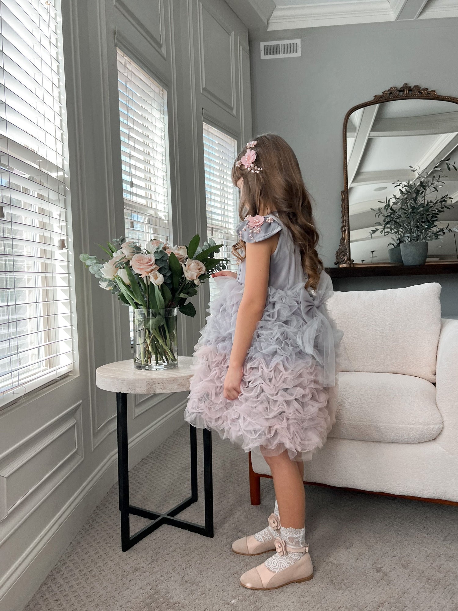 Girl | Mia Grey and Ombré Cupcake Tulle Dress | Gray x Pink