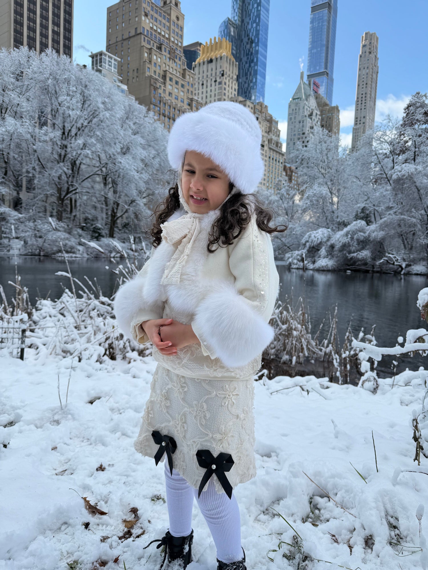 Girl | Ava Kids Fox Fur Hat | Ivory