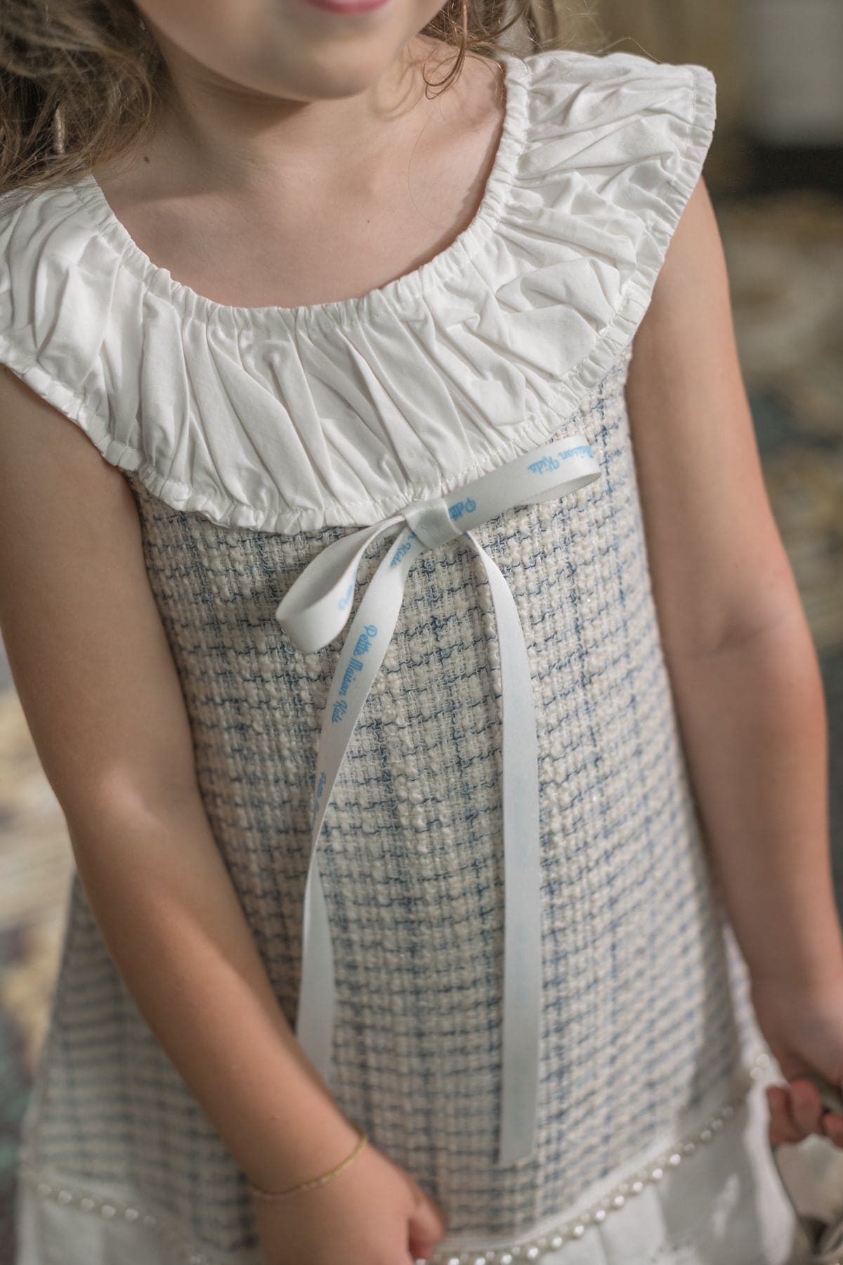 Girl | Iris Tweed Dress | White x Blue