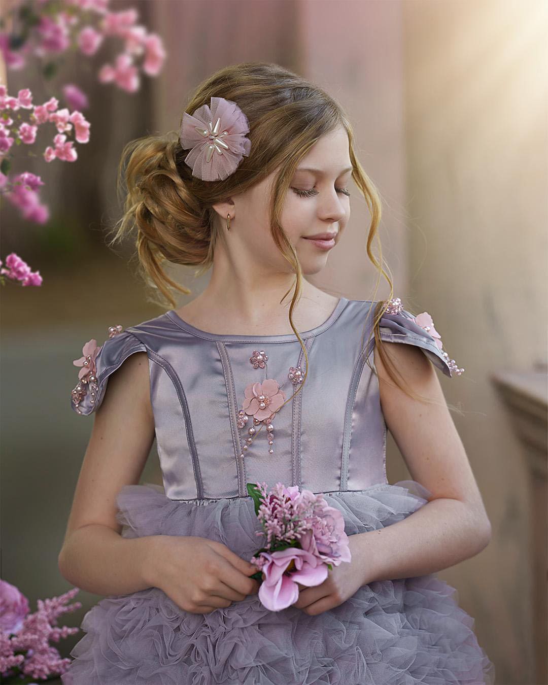 Girl | Mia Grey and Ombré Cupcake Tulle Dress | Gray x Pink