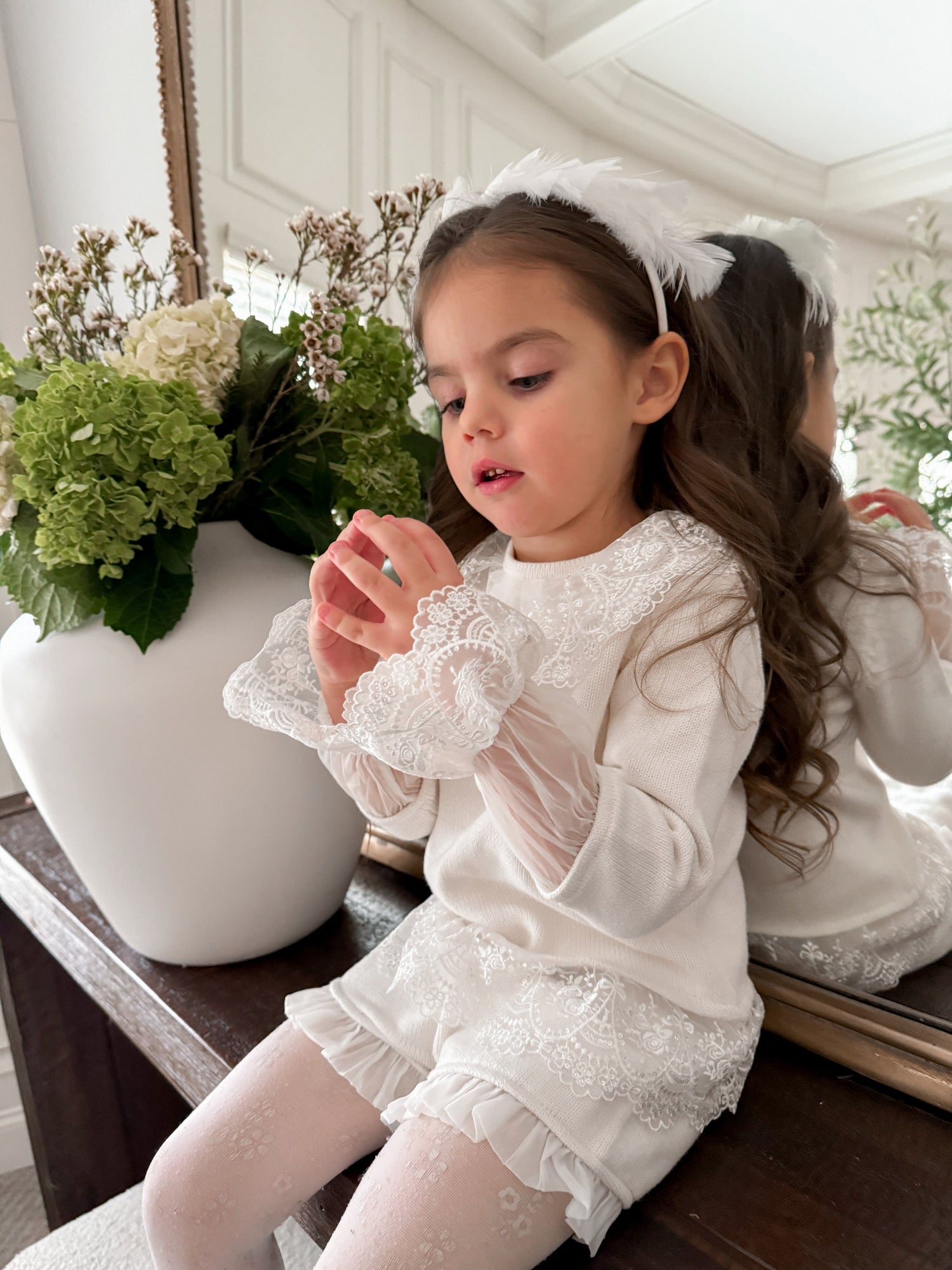 Girl | Emma Cotton and Lace Top and Shorts Set | White