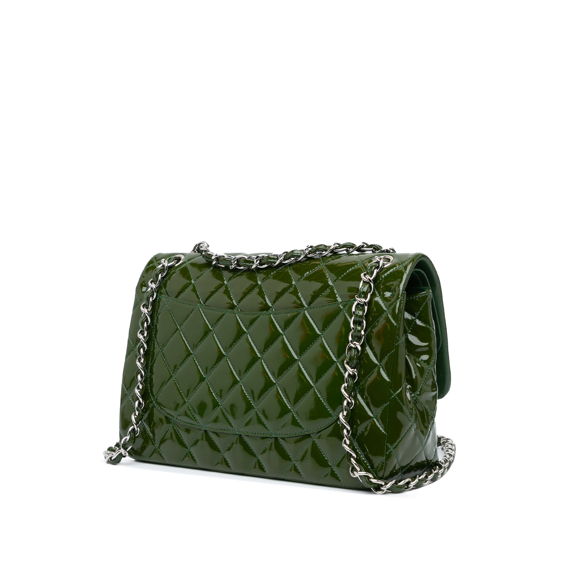 Chanel | Pre-Owned Jumbo Classic Patent Double Flap | Green/Olive Green