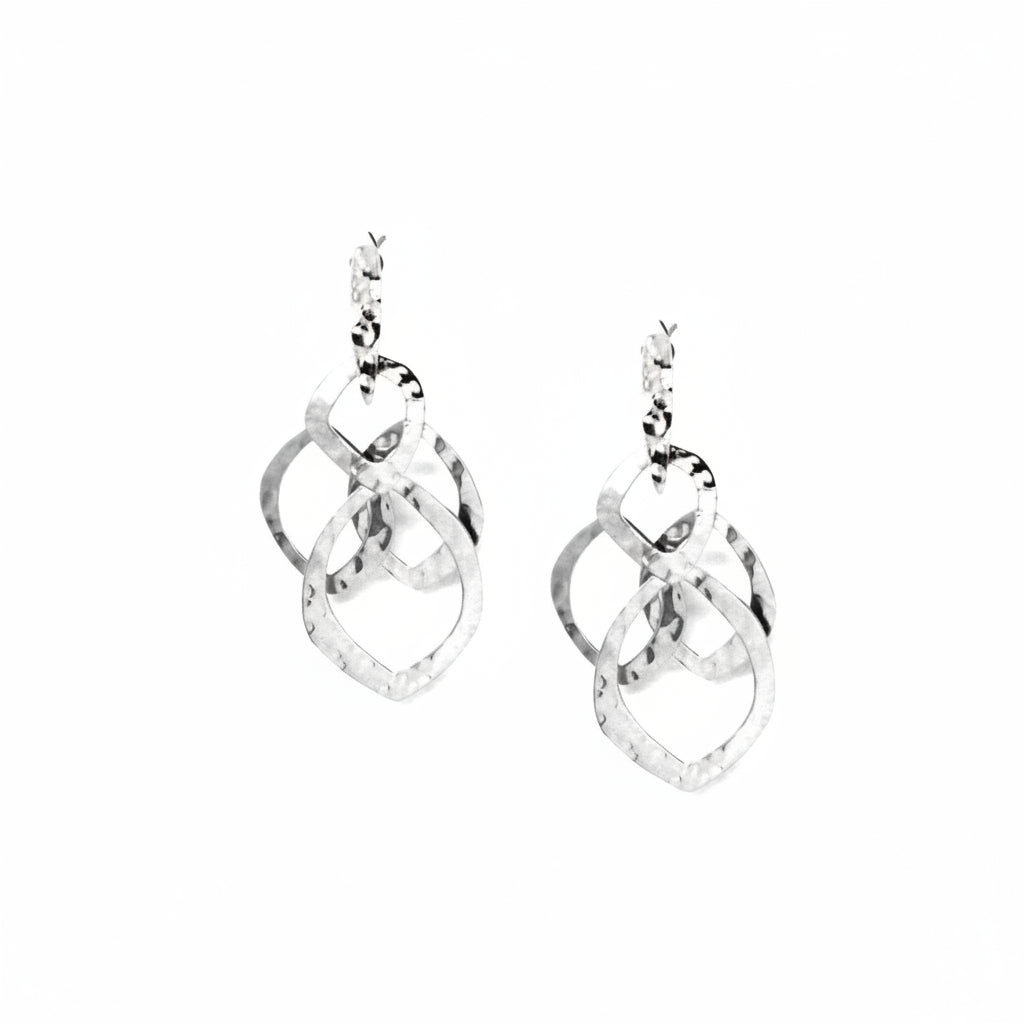 Hammered Dangling Marquise Earring - Am Markdown 1112 | Rhodium-Plated Brass