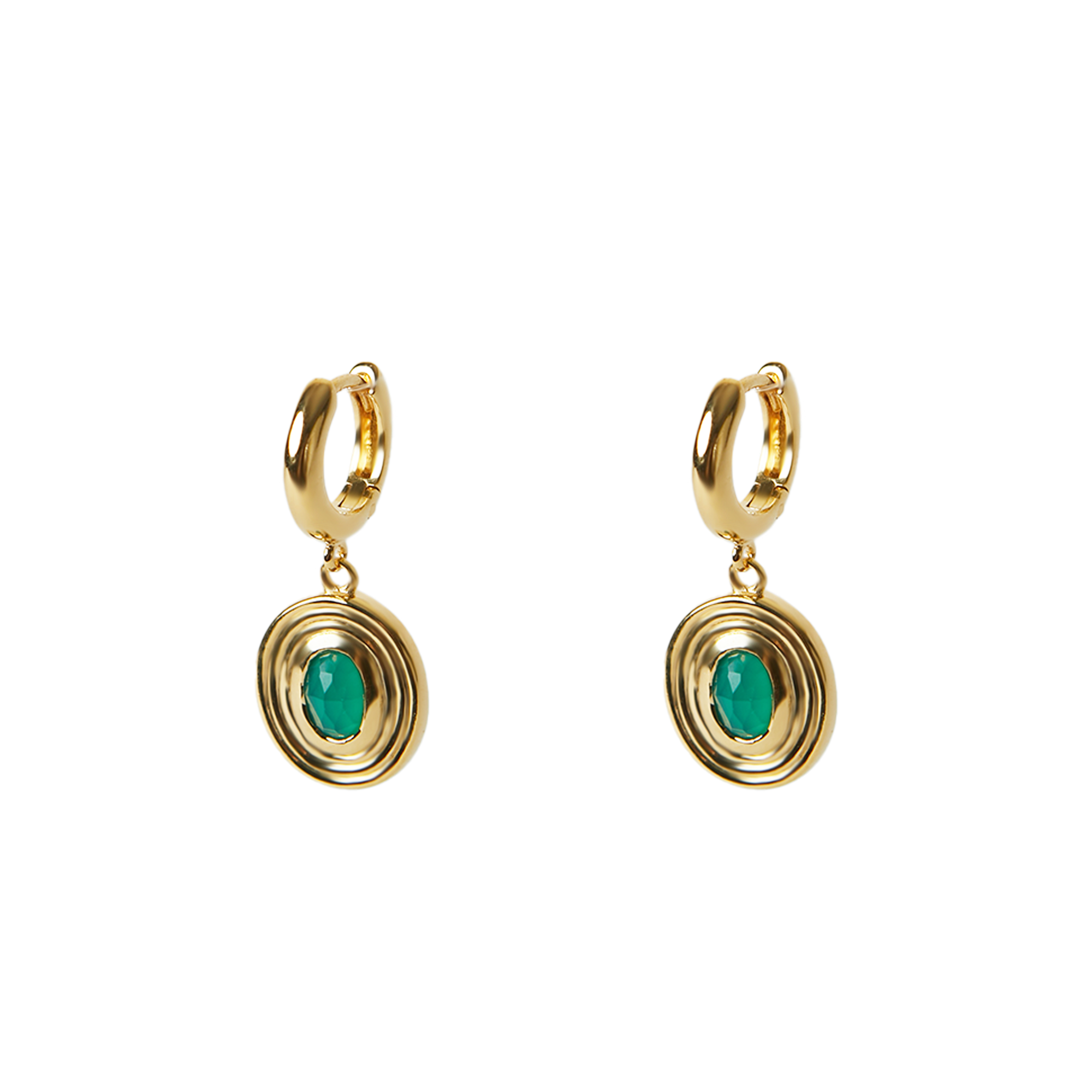 The Green Agate Oval Drop Earring | 18K Yellow Gold-Plated