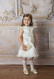 Girl | Olivia Feather Dress | White x Baby Blue