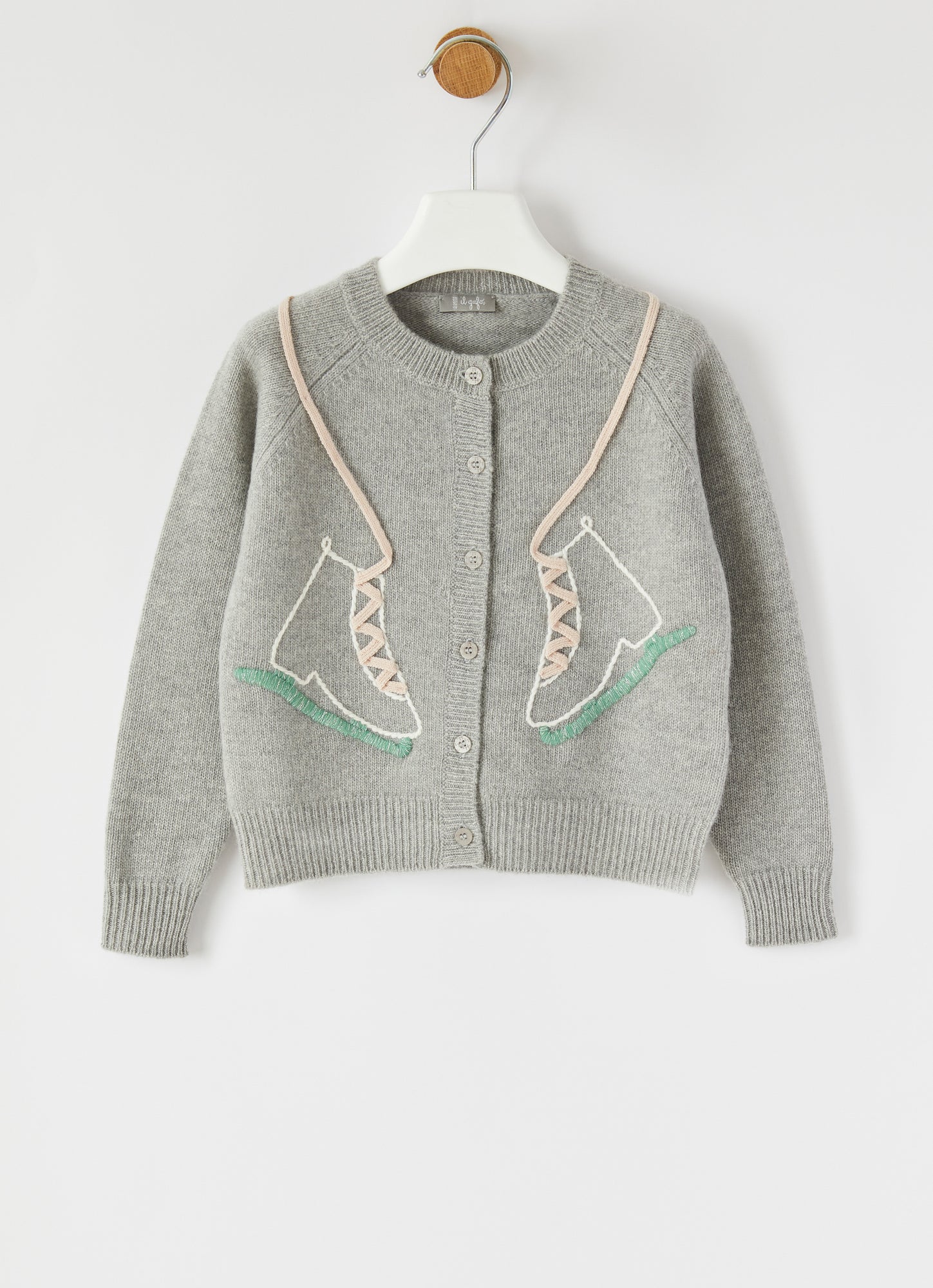 EmbroideWool Cardigan with Skates | Cloud Grey