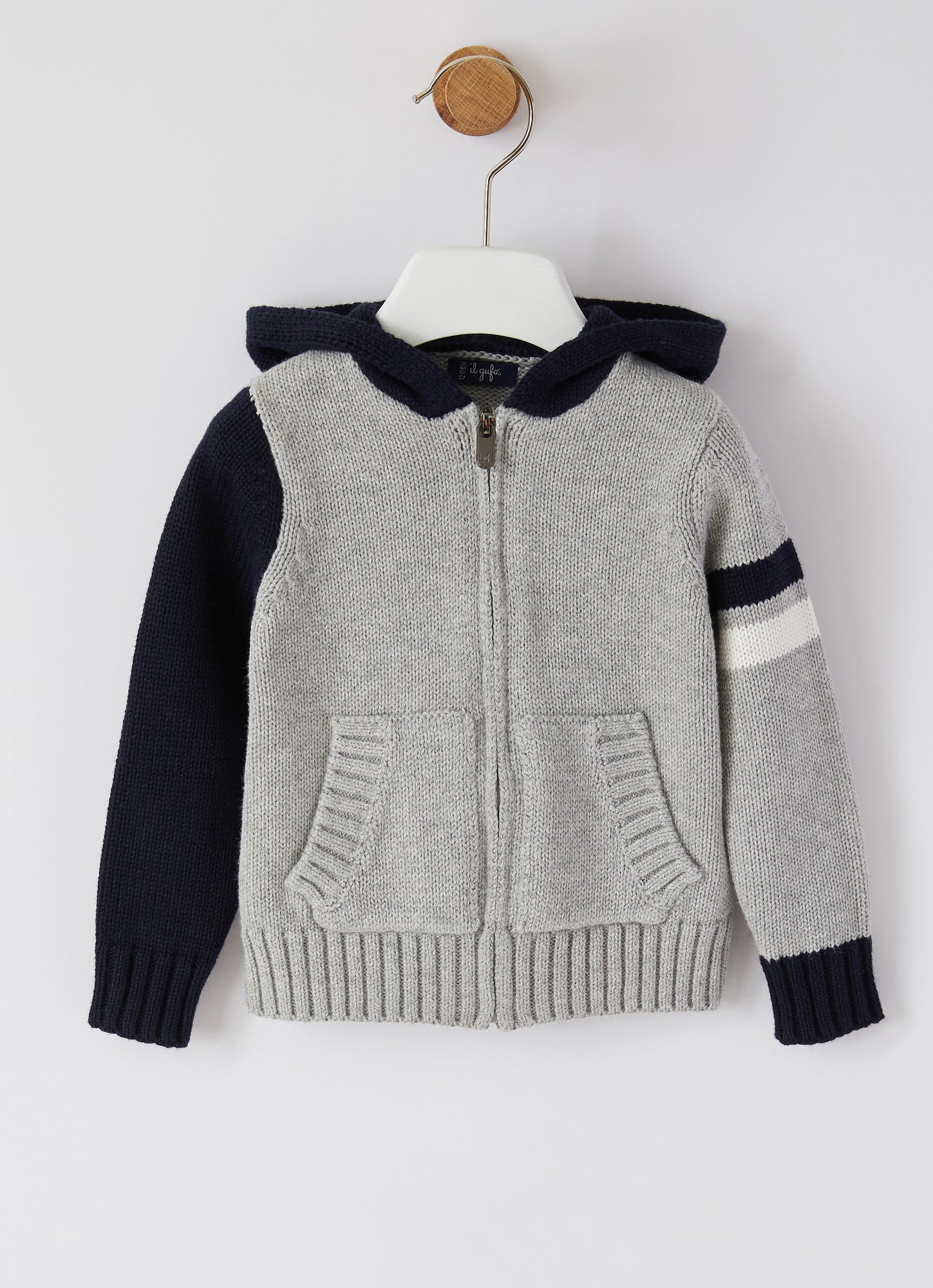 Warm Color-Block Cotton Cardigan | Nickel Grey/Blue