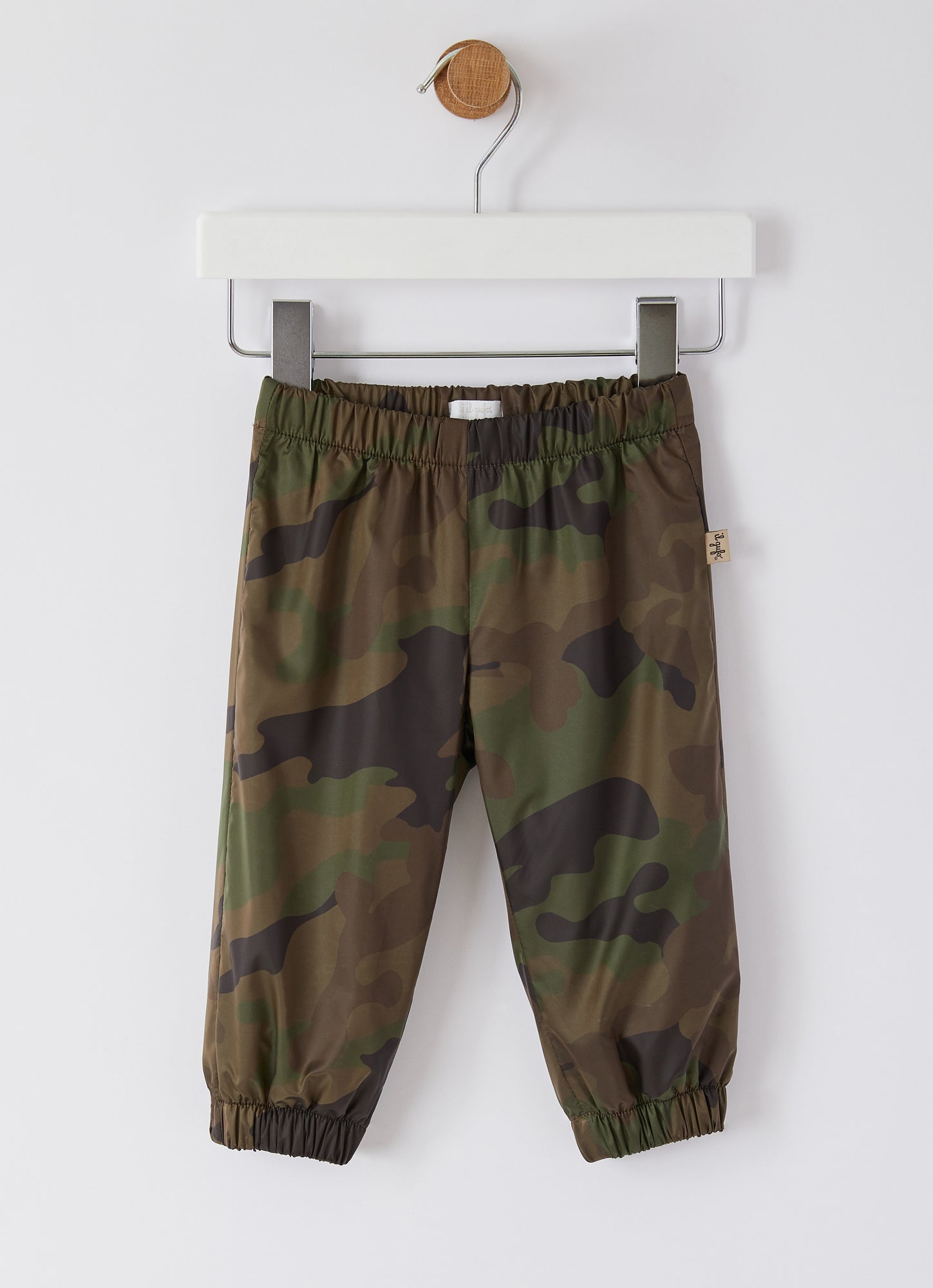 Camouflage Nylon Baby Boy Trousers | Verde Mimetico