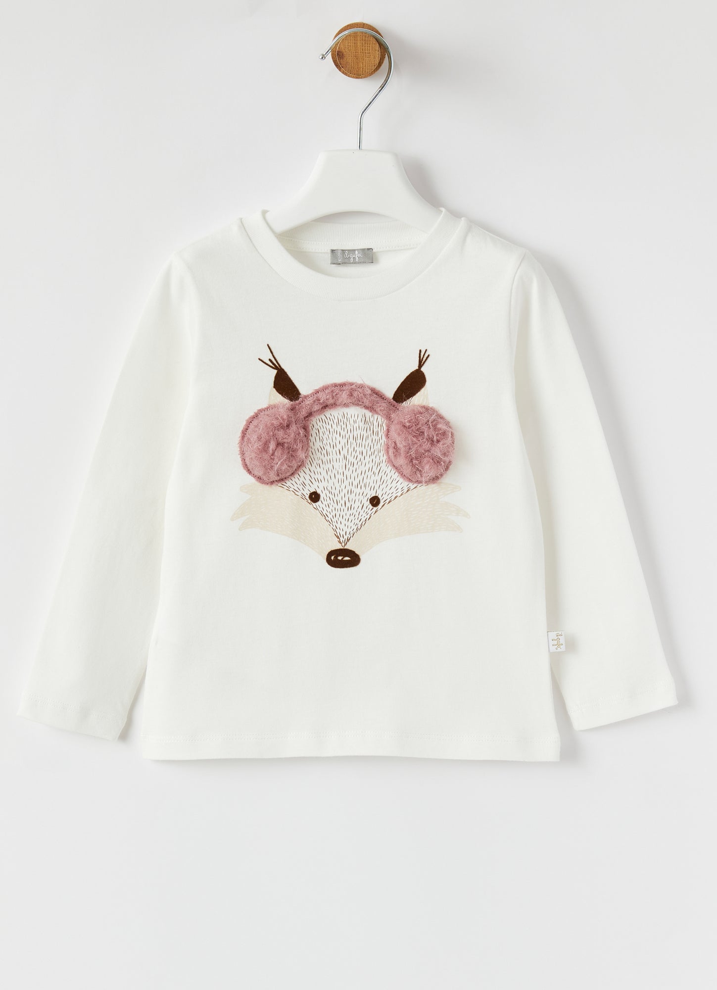 Fox with Headphones Print Cotton T-Shirt | Latte/Rosa Erica