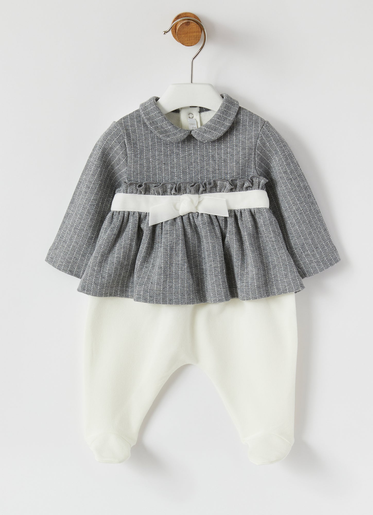 Pinstripe Jersey Baby Girl Onesie | Milk/Dark Grey