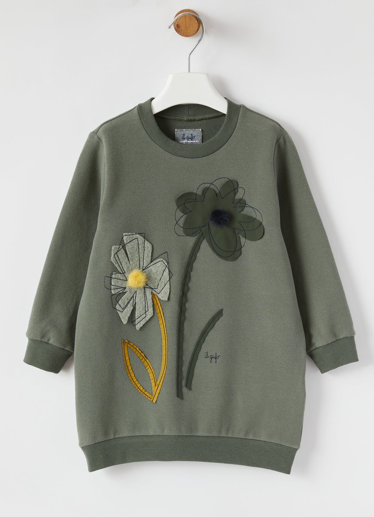 Dress with Applied Flowers | Oregano Green/Green