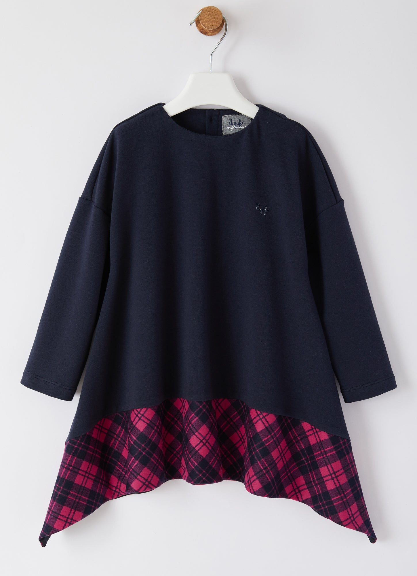 Fleece And Check Dress | Blue/Barbabietola