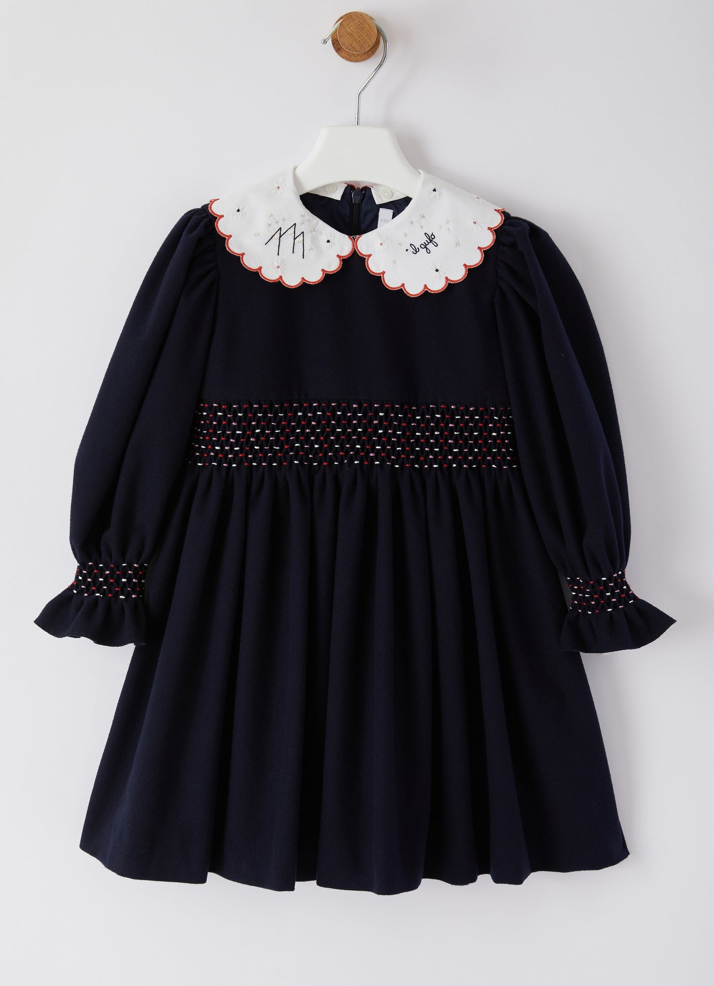 Dress with Embroidery And Hooded Collar | Blue/Red Wine