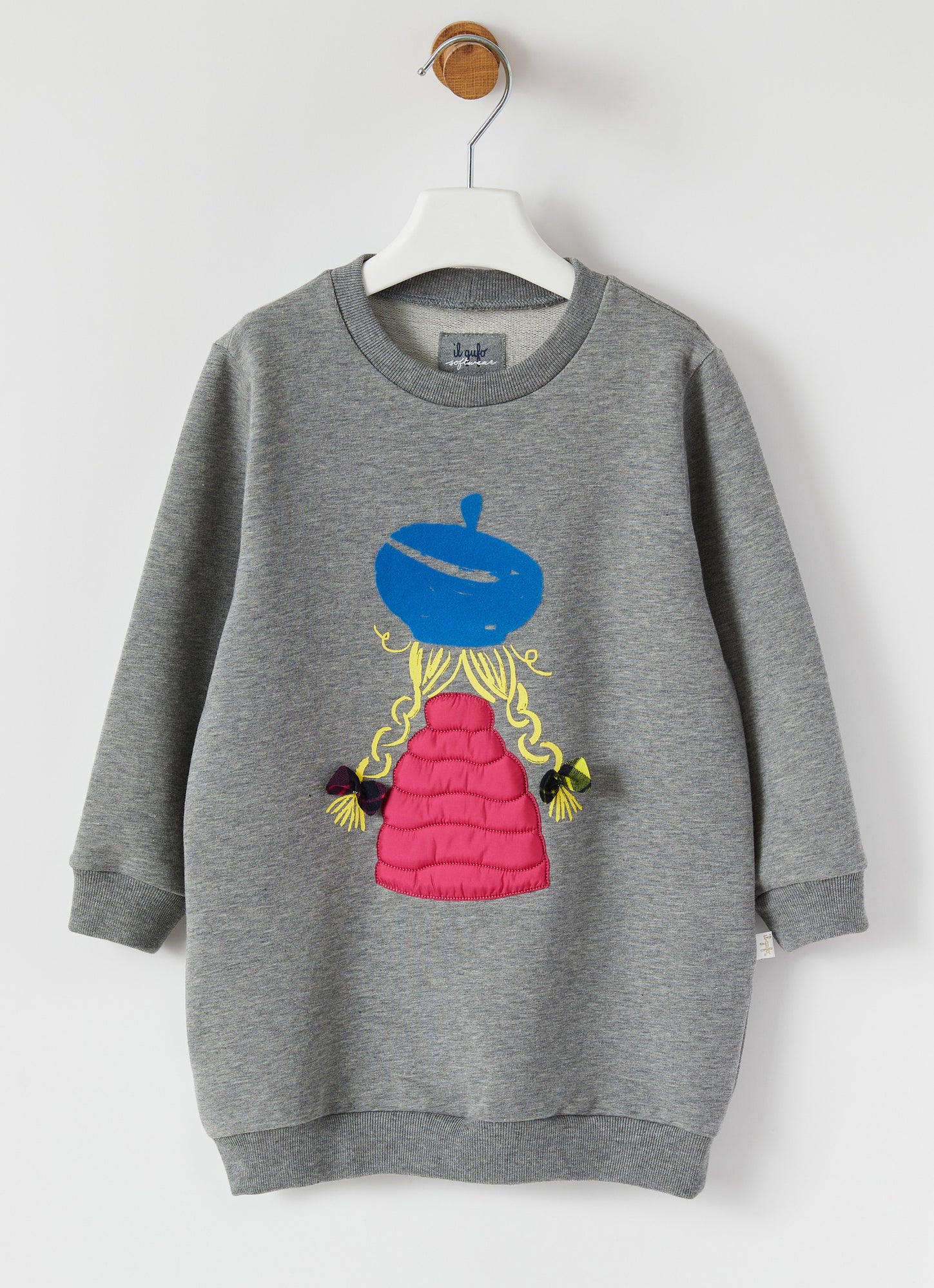 Fleece Dress with Baby Girl Application | Grigio/Avio
