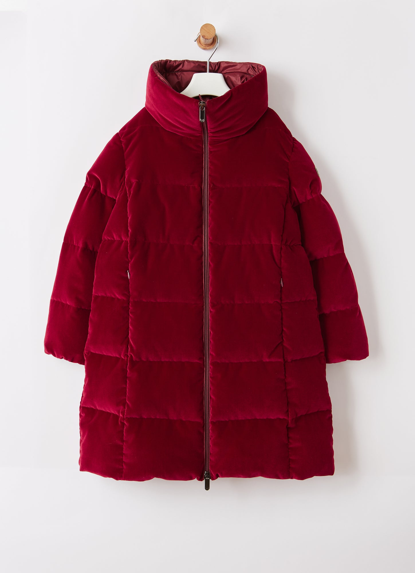 Velvet Long Down Jacket | Burgundy