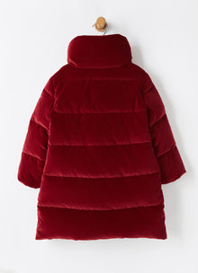 Velvet Long Down Jacket | Burgundy