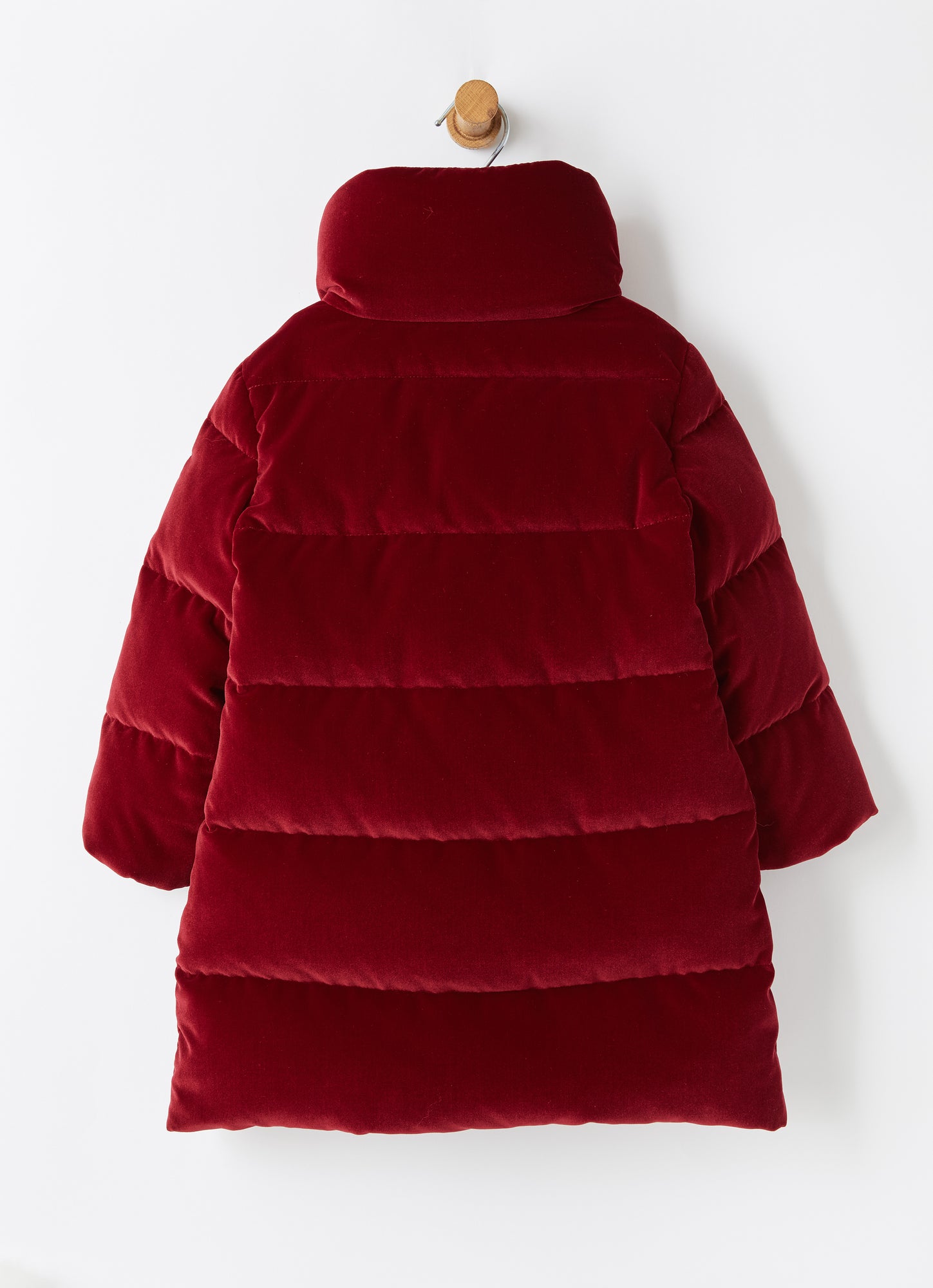 Velvet Long Down Jacket | Burgundy