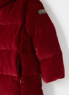 Velvet Long Down Jacket | Burgundy