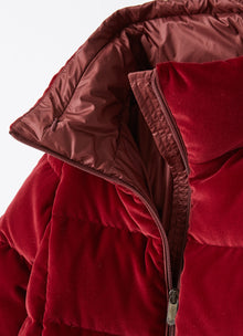 Velvet Long Down Jacket | Burgundy