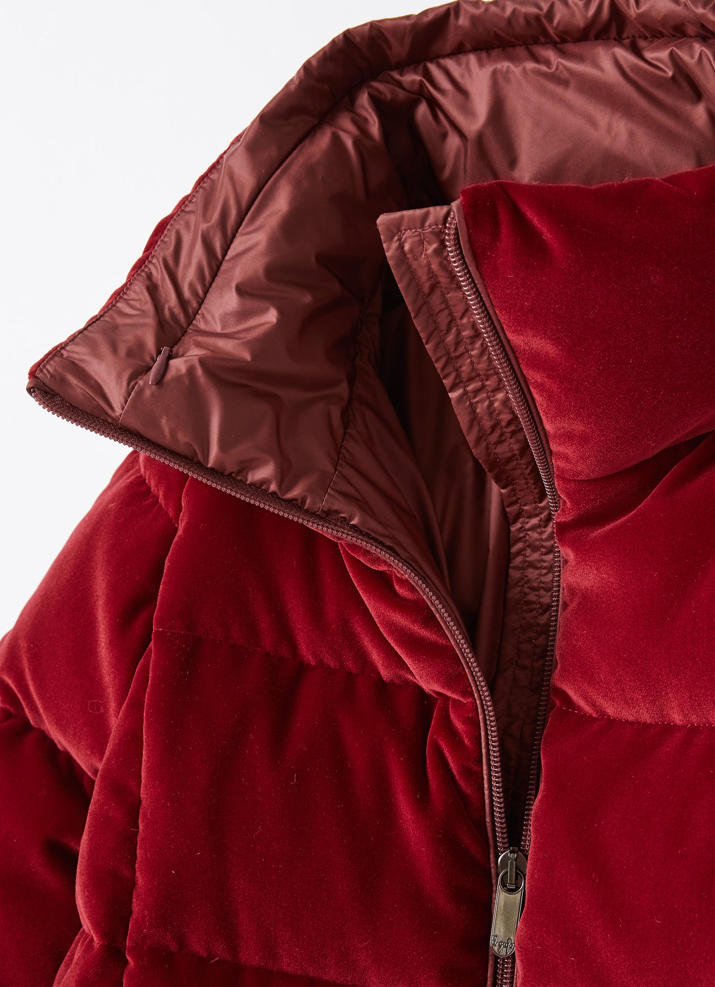 Velvet Long Down Jacket | Burgundy