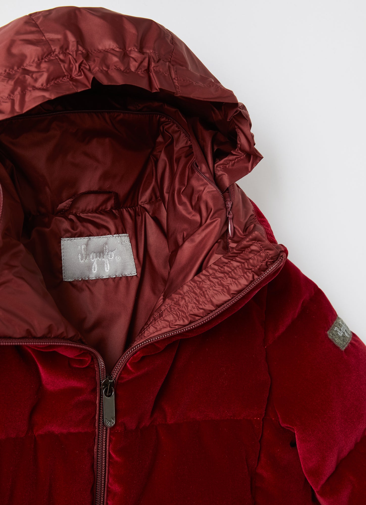 Velvet Long Down Jacket | Burgundy