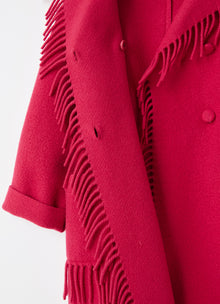 Fringed Wool Blend Melton Coat | Fuchsia