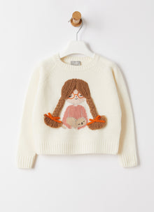 Girls Embroidery Wool Sweater | Milk/Bubble Pink