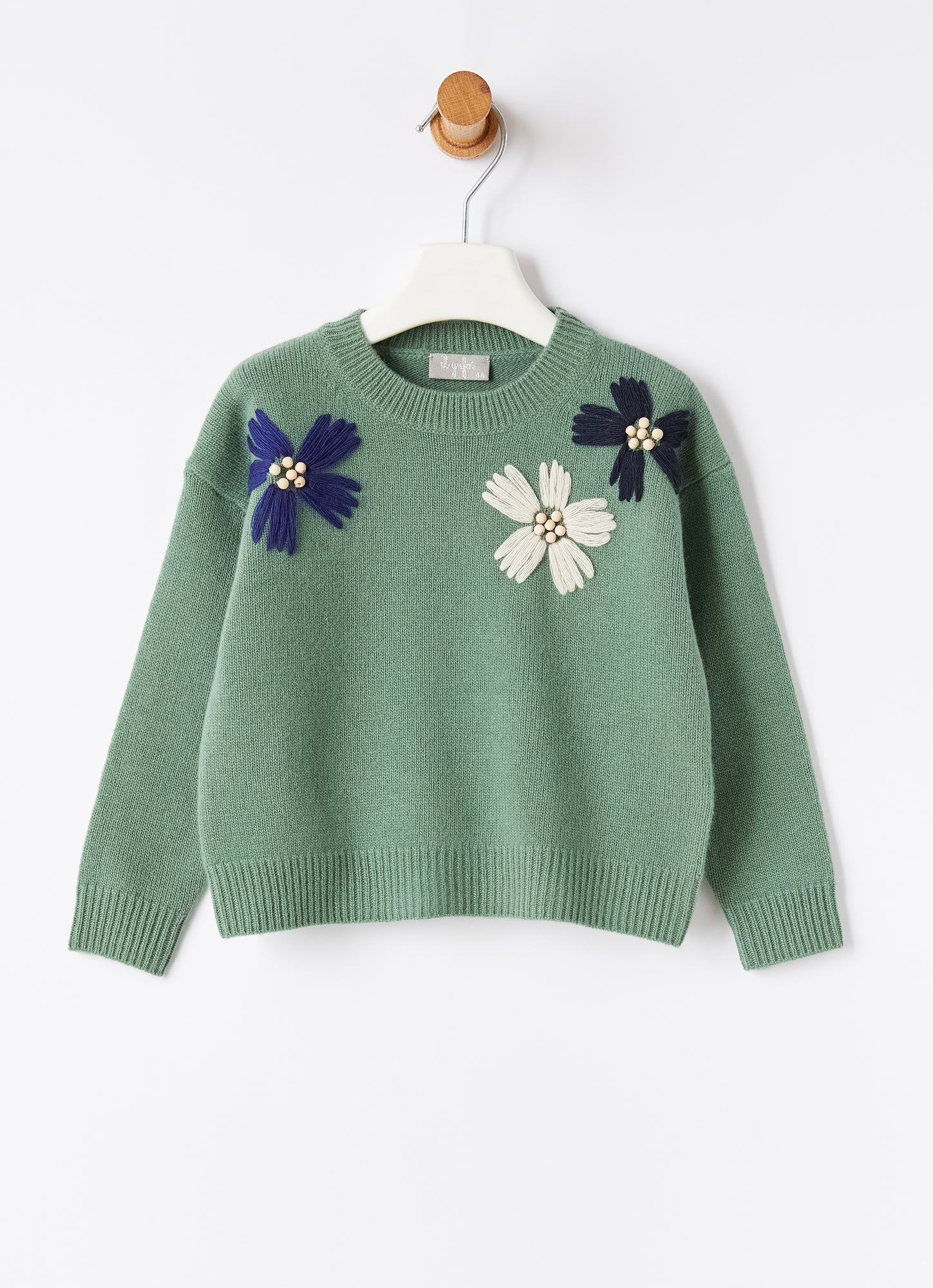Flower Embroidery Sweater | Eucalyptus/Electric Blue