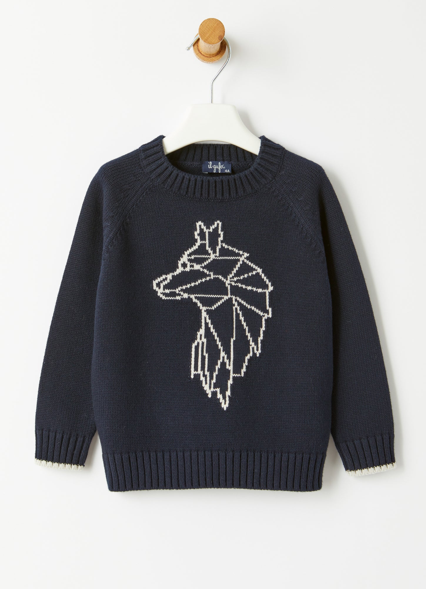 Wolf Embroidery Cotton Sweater | Blue/Pearl Grey